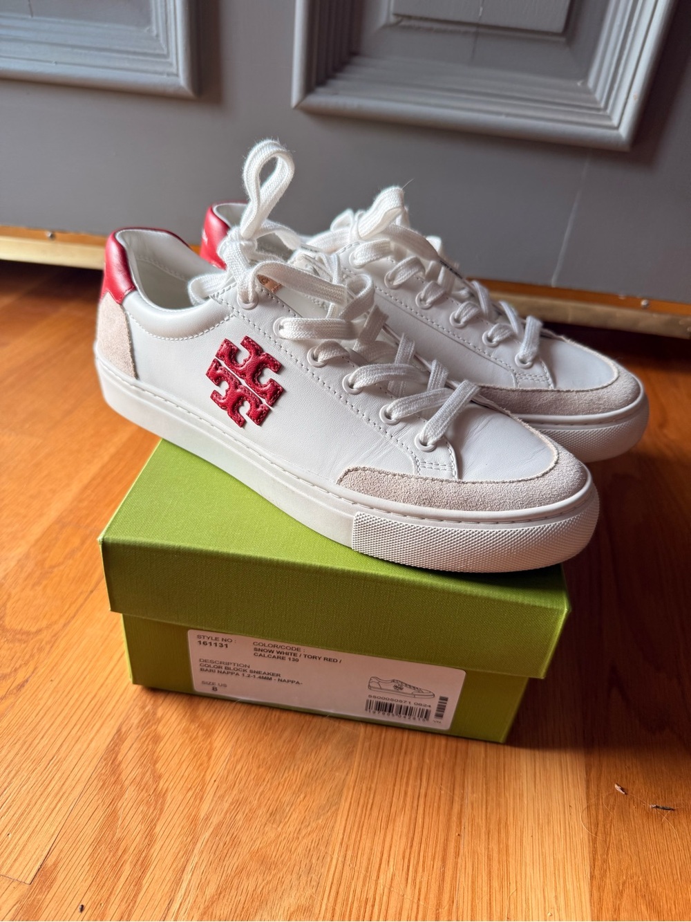 Tory Burch White Sneakers with Red Logo and Heel